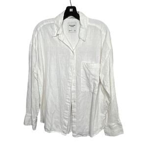 Abercrombie & Fitch White Oversized Button Down Linen Blend Shirt Size Small